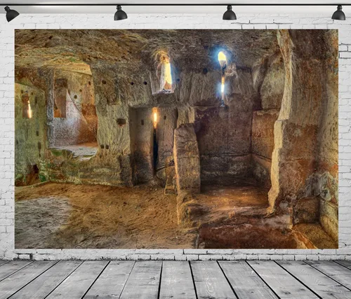 Miniatura 4 de Telón de fondo de cueva de 8 x 6 pies, castillo de piedra, fondo de fotografía funeraria, escena de pesebre, telón de fondo de mazmorra, pared