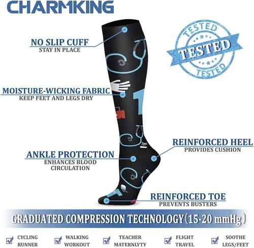 Miniatura 23 de CHARMKING - Calcetines de compresión para mujeres y hombres (3 pares), 15-20 mm Hg, el mejor apoyo para atletismo, running o ciclismo, mejora