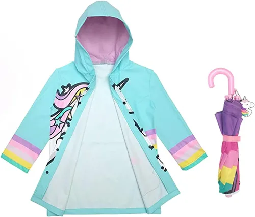 Miniatura 5 de Conjunto de paraguas para niñas y niños y abrigos de lluvia, paraguas para niños pequeños, chaqueta para niños y niñas (3-9 años)