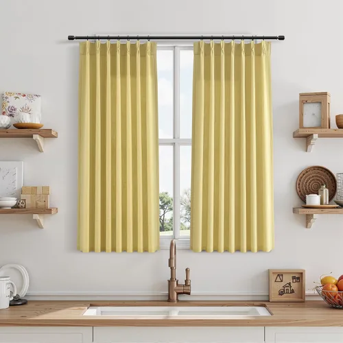 Miniatura 61 de Juego de 2 paneles de cortinas de ventana de cocina beige de 24 pulgadas de largo, con textura de lino, plisadas, filtrantes de luz, semi pequeñas