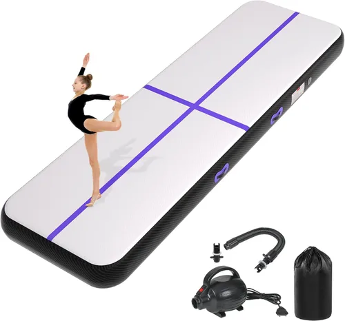 Miniatura 10 de Colchoneta inflable de gimnasia de 6, 10, 13, 16, 20 pies, 4/8 pulgadas de grosor, con bomba de aire eléctrica para uso doméstico, entrenamiento