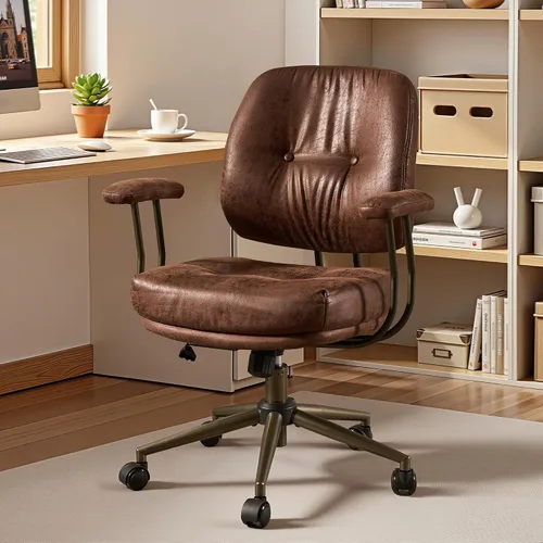 Miniatura 12 de Silla ergonómica de escritorio de oficina en casa, silla giratoria de 360° con inclinación y altura ajustable con cojín grueso y reposabrazos