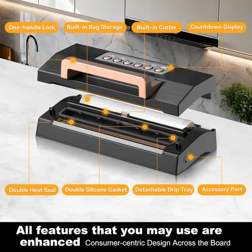 Miniatura 6 de Máquina selladora al vacío de alimentos de precisión 5.0, Máquina selladora al vacío completamente automática comercial, potente sistema de sellado