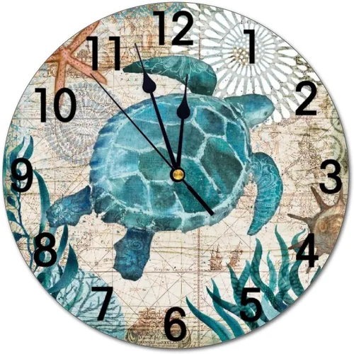 Miniatura 12 de Reloj de pared de playa de mar, funciona con pilas, reloj redondo silencioso sin tictac, decoración de pared para el hogar, oficina, escuela, 9.8