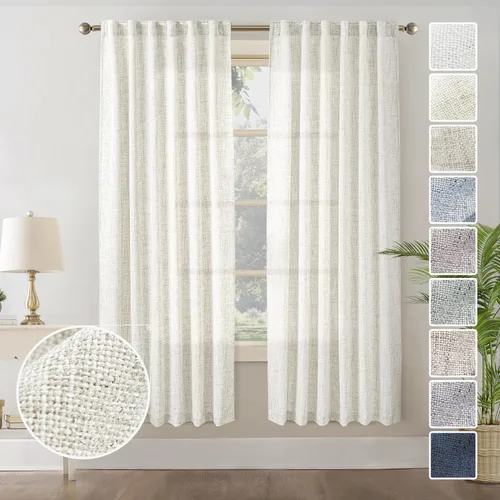 Miniatura 32 de Cortinas de lino 92 pulgadas de largo, juego de 2 paneles con bolsillo para barra, lengüeta trasera, cortinas transparentes para ventanas