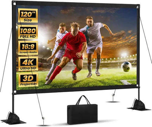 Pantalla de proyector para exteriores de 120 pulgadas con soporte: 16:9 4K HD Pantalla de proyector portátil para exteriores e interiores - Pantalla