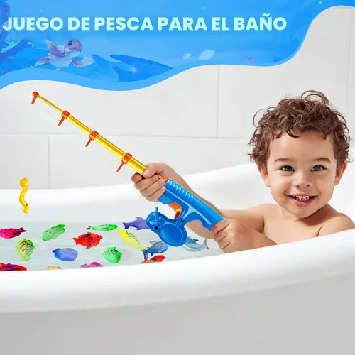 Miniatura 6 de CozyBomB™ - Juego de juguetes magnéticos de pesca para niños Juego de mesa de agua, bañera, piscina para niños, caña de pescar, red, peces