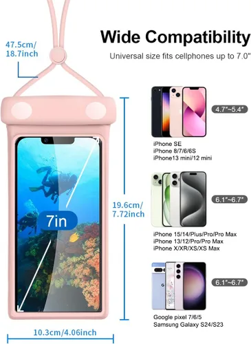 Miniatura 4 de wellhouse Bolsa impermeable para teléfono, funda impermeable para iPhone 17 16 15 14 Pro Max XS Samsung, IPX8 3D bolsa seca para teléfono celular