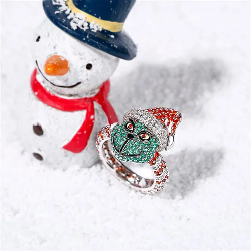 Miniatura 4 de Jeulia Anillo de compromiso de plata de ley inspirado en monstruos de Navidad, anillo de compromiso de circonita cúbica, anillo de compromiso