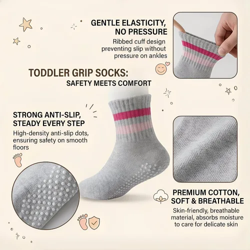 Miniatura 4 de Calcetines para niña pequeña con agarre loco para niños, calcetines antideslizantes y bonitos de 0-6 6-12-18 meses 1-3T 4T 5T