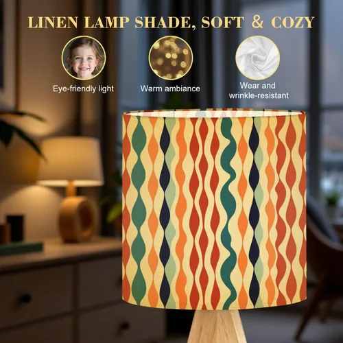 Miniatura 5 de Tripod Table Lamp Retro Checkered Peel Stick Geometric Abstract Modern 1970s Bedside Lamps Small Lamp Nightstand Lamp with Linen Lampshade Table