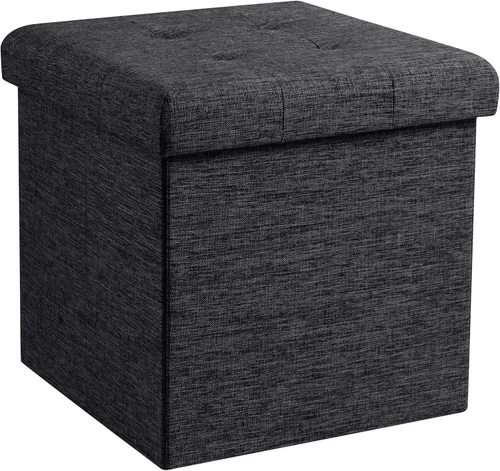 Miniatura 8 de Ornavo Home Otomán de Almacenamiento Plegable de Lino Acolchado Cubo Cuadrado Reposapiés/Asiento - 15" x 15" x 15" (Gris)