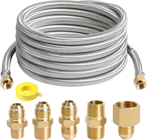 Miniatura 10 de ATKKE Manguera de extensión de propano de alta presión de 10 pies con kit de acoplamientos de conversión, línea de gas propano trenzada de acero