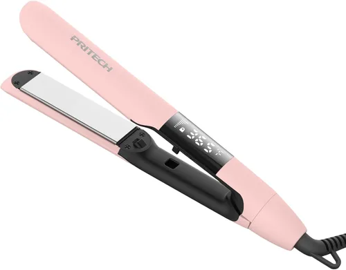 PRITECH Plancha plana 2 en 1, plancha plana de titanio con iones negativos, temperatura ajustable (248℉-450℉) y apagado automático (rosa)