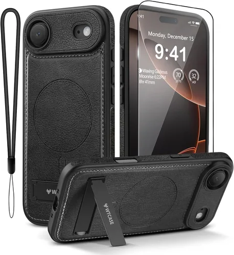 Miniatura 17 de WTCASE Funda magnética de piel para iPhone 17, soporte invisible integrado [compatible con Magsafe], funda protectora delgada con función atril