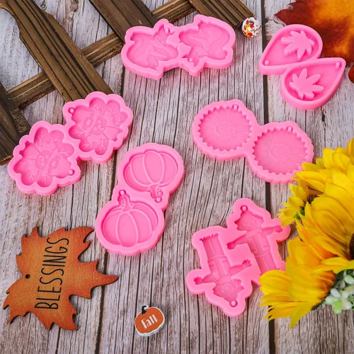 Miniatura 3 de Whaline 6 pares de moldes de resina para aretes de Acción de Gracias de otoño con 40 ganchos para aretes, girasol, calabaza, pavo, espantapájaros