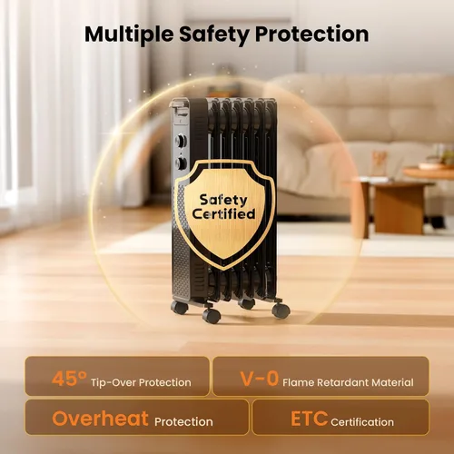 Miniatura 4 de Calentador de radiador eléctrico portátil, calentadores de espacio con relleno de aceite con 3 ajustes de calor, termostato ajustable, protección