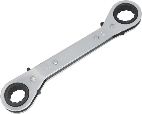 Miniatura 14 de Llave de trinquete universal reversible de 0.748 x 0.827 in, extremo de caja métrica de doble desplazamiento, acero Cr-V chapado en cromo mate