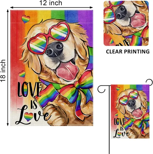 Miniatura 2 de Love is Love Golden Retriever Dog Rainbow - Bandera decorativa para jardín, decoración exterior del mes del orgullo de mascotas LGBTQ