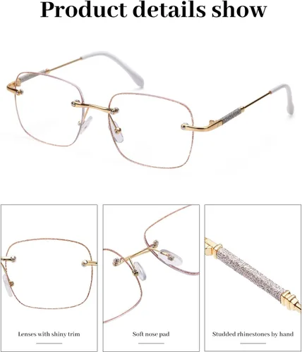Miniatura 6 de LUFF Anteojos de lectura sin montura para mujer, bloqueo de luz azul, lectores de computadora de metal a la moda, anteojos sin marco antifatiga