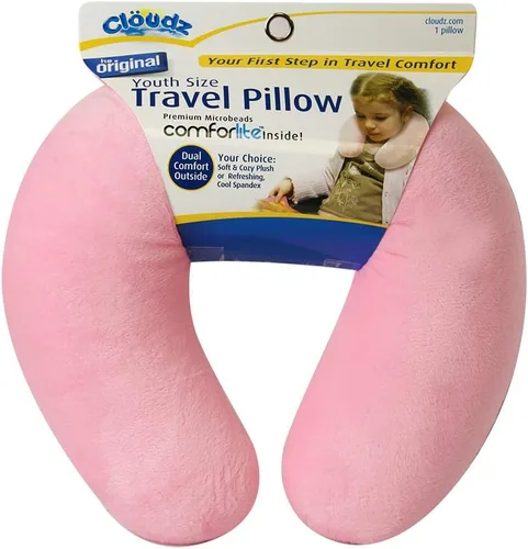 Miniatura 10 de Cloudz Almohada de cuello de viaje en avión de doble comodidad para niños. Felpa súper suave y acogedora en un lado, elastano relajante fresco