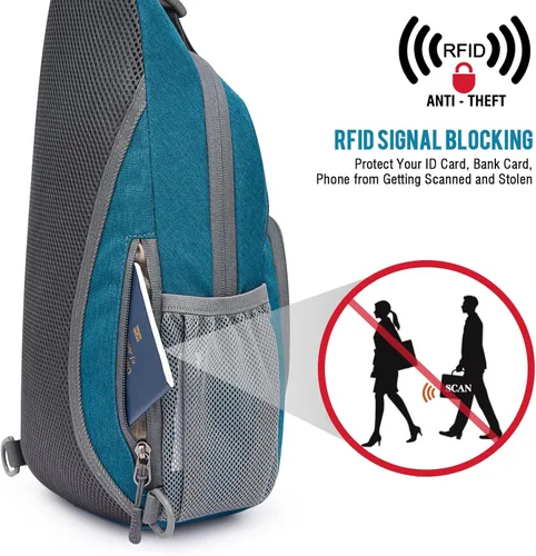 Miniatura 6 de G4Free Bolso bandolera RFID, mochila cruzada para el pecho, bolso de hombro para senderismo al aire libre Azul verdoso