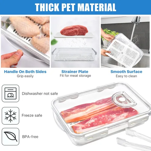 Miniatura 3 de Recipiente de tocino para refrigerador, hermético de plástico grueso y con tapas para refrigerador, organizador de almacenamiento de alimentos