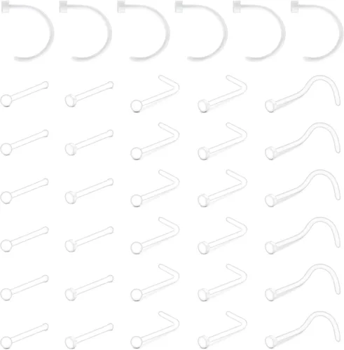 Miniatura 3 de D.Bella 18g - Aretes transparentes para nariz de plástico para trabajo y cirugía, retenedor nasal flexible, anillos de nariz Bioflex, pernos