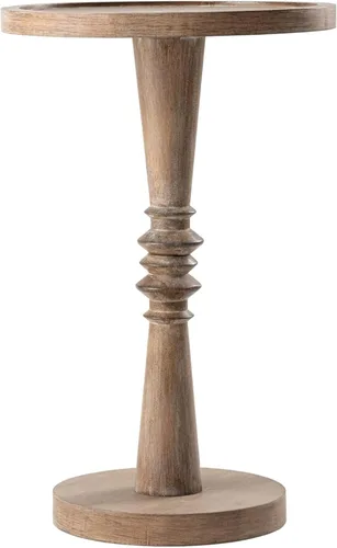 Miniatura 16 de COZAYH Mesa de pedestal rústica tradicional, mesa auxiliar redonda con acabado envejecido estilo granja para espacios pequeños, color marrón oscuro