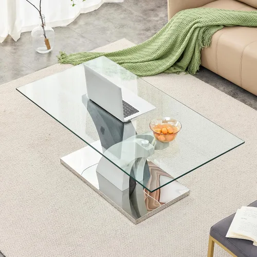Miniatura 8 de Mesa de centro rectangular de vidrio para sala de estar, mesa central transparente moderna de 39 pulgadas, mesa de sala de estar de vidrio templado