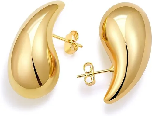 ANOMKR Aretes con capucha de oro para mujer, aretes ligeros de gota de agua con capucha abierta, aretes chapados en oro de baja alergia, joyería