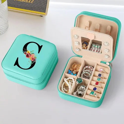 Parima Joyero de viaje para joyería, organizador de joyas azul con espejo, regalos para mujeres, amigas, regalos de cumpleaños, caja de joyería