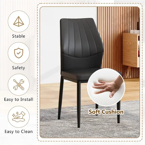 Miniatura 5 de Juego de 4 sillas de comedor, modernas sillas de comedor tapizadas de piel sintética con patas de metal negro, juego de 4 sillas de cocina