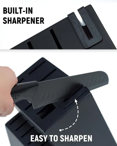 Miniatura 10 de Juego de cuchillos de cocina de 15 piezas con bloque y afilador integrado, apto para lavavajillas, mango antideslizante, 6 cuchillos para carne