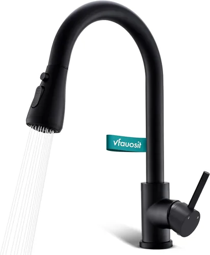 Miniatura 11 de VFAUOSIT - Grifo de cocina con rociador extraíble, grifo de fregadero de cocina sin plomo, níquel cepillado, acero inoxidable, arco alto, extracción