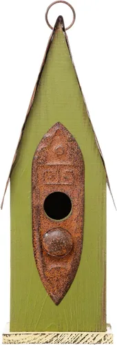 Miniatura 5 de Glitzhome Casa de pájaros colgante de 13.25 pulgadas de alto, color verde retro, de madera maciza envejecida, para exteriores RetroGreen