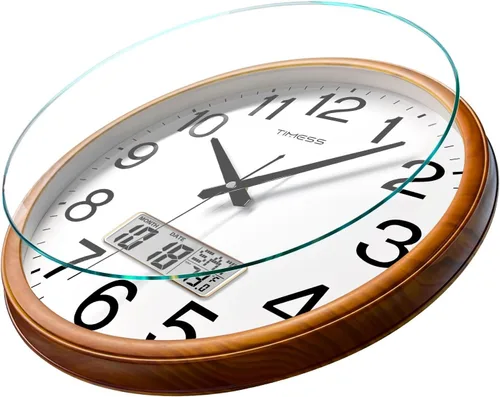 Miniatura 3 de Reloj de pared TIMESS, acabado clásico estilo madera, de 11 pulgadas, silencioso, sin tictac, funciona con pilas, de cuarzo, analógico