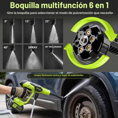 Miniatura 2 de KEPEAK Lavadora portátil inalámbrica, lavadora de mano de 1450 PSI con boquilla 6 en 1, 2 baterías de 4.0Ah y cargador, para automóvil, hogar