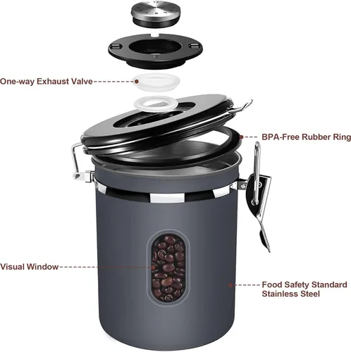 Miniatura 4 de Recipiente de café hermético de 60.9 fl oz con rastreador de fecha y ventana transparente, recipiente de café de 22.8 onzas líquidas con cuchara