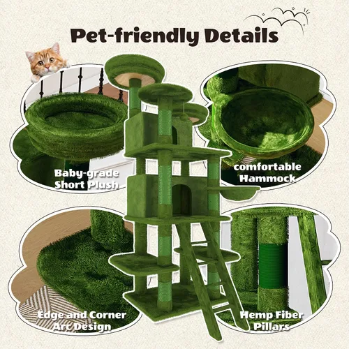 Miniatura 4 de Árbol de gato de 71 pulgadas de alto para gatos grandes, torre de gato resistente de varios niveles con postes rascadores de sisal y condominio