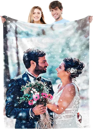 Miniatura 16 de Regalos personalizados para el día de San Valentín para novia, cobijas personalizadas para novio y novia con texto de fotos, regalos personalizados