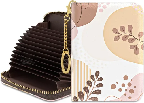 Miniatura 13 de Rouidr Tarjetero de crédito para mujer, pequeña cartera organizadora de tarjetas RFID delgada con cremallera y llavero, Elegante diseño floral.