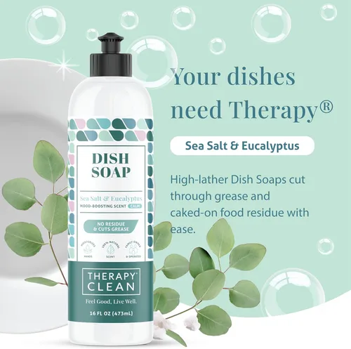 Miniatura 2 de Therapy Clean - Jabón para platos, fragancia 100% natural, líquido para lavar platos a base de plantas (Sal marina y eucalipto (calma y calma), 16
