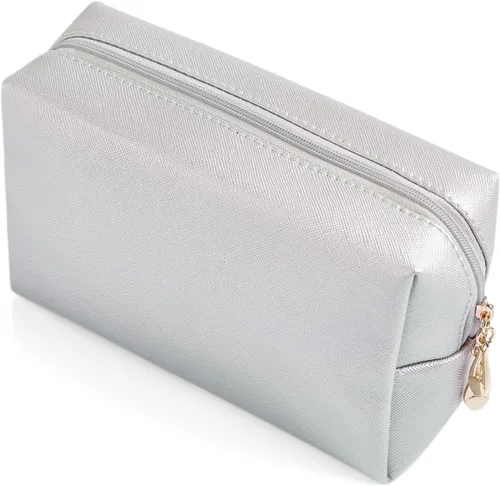 Miniatura 9 de Bolsa de cosméticos de piel sintética para mujer, bolsa de maquillaje minimalista para uso diario, bolsa de almacenamiento portátil, pequeña bolsa