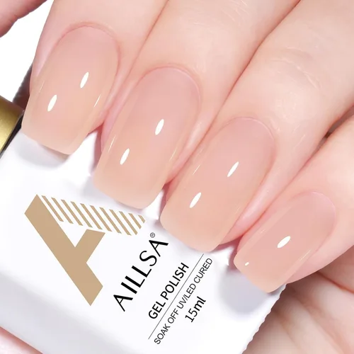 Miniatura 22 de AILLSA Esmalte de uñas de gel amarillo otoñal, esmalte de gel de hojas de otoño, esmalte de gel neutro translúcido nude de larga duración