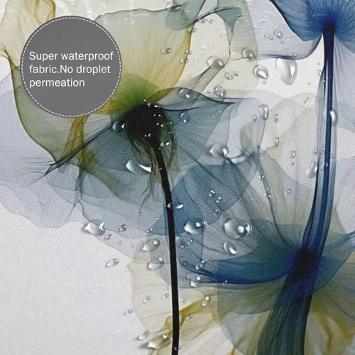Miniatura 4 de YLATY2772 - Cortina de ducha de flores abstractas para baño, juego de cortina de ducha bohemia floral azul y verde, tela transparente, moderna