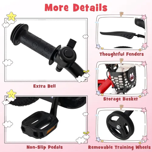 Miniatura 7 de BABY JOY Rabbit Pilot - Bicicleta deportiva para niños, 12, 14, 16, 18 pulgadas, bicicleta infantil para 3-8 años con altura ajustable, ruedas