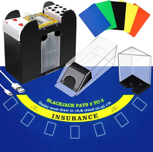 Aoriher Juego Combinado de Blackjack, Incluye Fieltro de Diseño de Blackjack, Zapato Barajador Automático de Cartas de 6 Mazos, Bandejas Porta