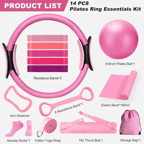 Miniatura 2 de Kit de pilates, equipo de pilates para entrenamiento en casa, juego de pilates para mujer con anillo de pilates de 13 pulgadas y bola, cinturón