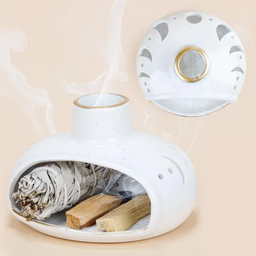 Miniatura 10 de ZenBless Soporte de incienso multifunción para quemar Palo Santo, manchas de salvia, varillas de incienso, soporte de cerámica hecho a mano